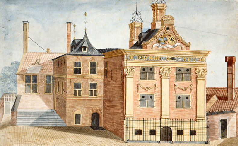18de-eeuwse weergave van het oorspronkelijke Amelandshuis aan de Voorstreek