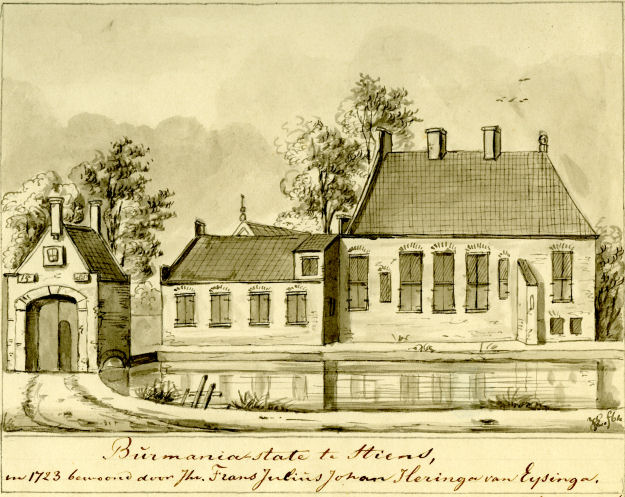 Burmaniastate te Stiens in 1723. Tekening: Jacob Stellingwerf.