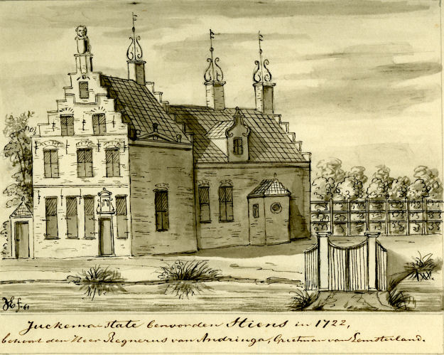 Juckemastate te Stiens in 1722. Tekening: Jacob Stellingwerf.